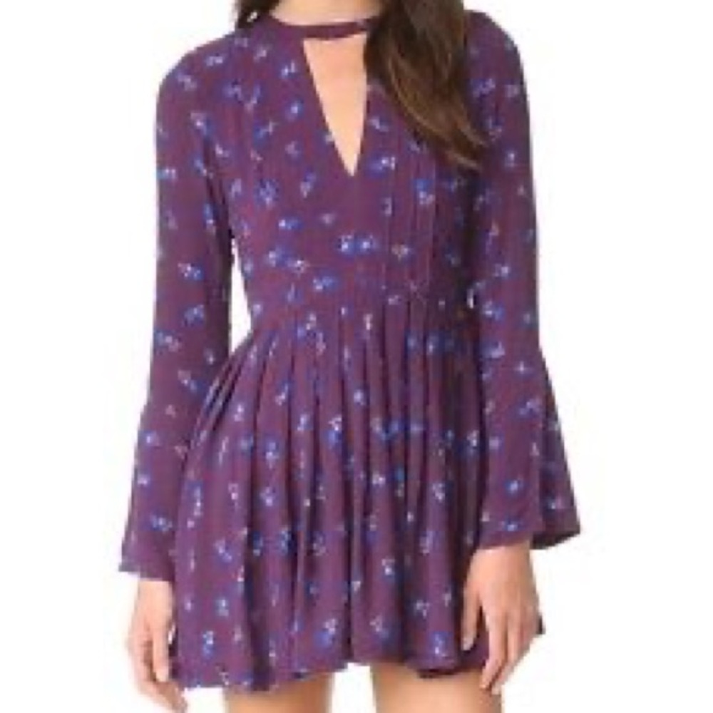 Free People Teagan Mini Purple Floral Dress Cutouts